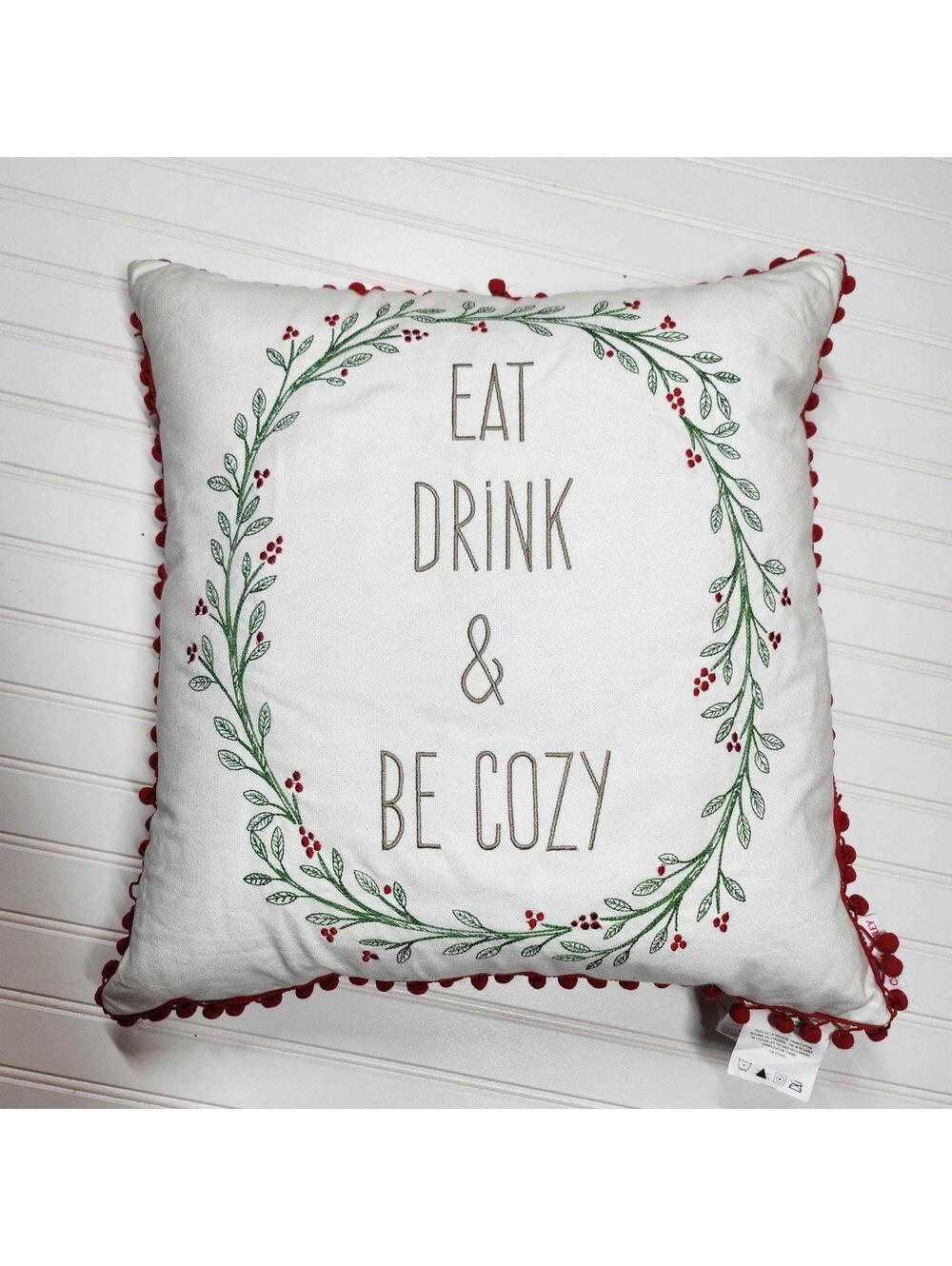 Cynthia Rowley 20x20 Eat Drink & Be Cozy Christmas Pillow Feather Fill